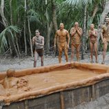 Raquel Sánchez Silva, Antonio Tejado, Nacho Montes, Aran Aznar y Rafa Lomana en la primera gala de 'Supervivientes 2014'